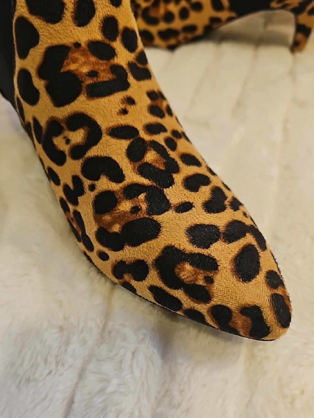 Leopard Print Pointed Ankle Booties with Kitten Heel - Black & Brown - Picture 3 of 8